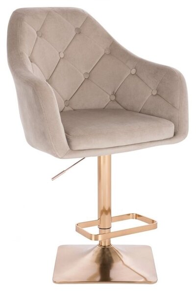 LuxuryForm DESIGN Barová židle ANDORA VELUR na zlaté hranaté podstavě - latte