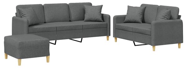 3dílná sedací souprava s polštáři tmavě šedá textil 3202143