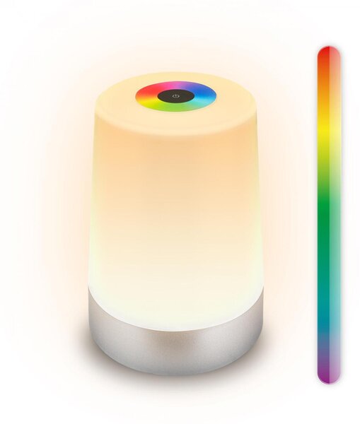 BRILONER Nubsi stolní lampička - 2,8W, 280lm, nabíjecí, LED, stmívatelné, RGB+W, matný chrom 7554014