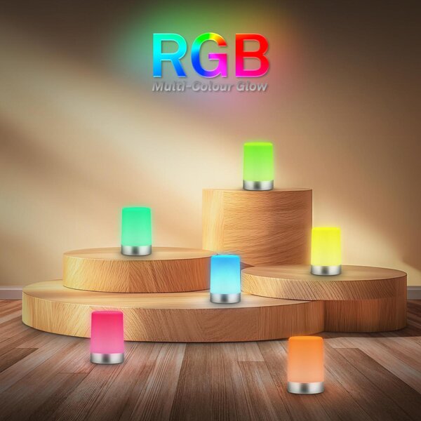 BRILONER Nubsi stolní lampička - 2,8W, 280lm, nabíjecí, LED, stmívatelné, RGB+W, matný chrom 7554014