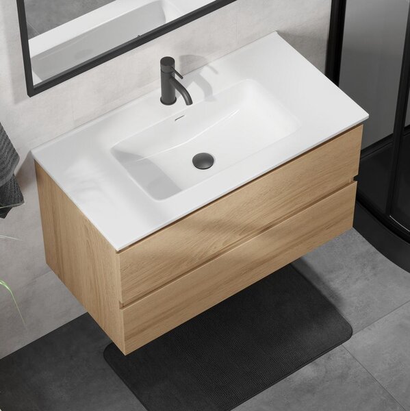 Koupelnová skříňka s umyvadlem KENWOOD 91 cm dub/bílá