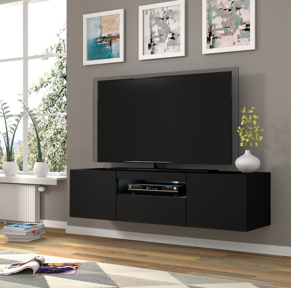 TV stolek/skříňka Aurinko 150 (matná černá) (s osvětlením)