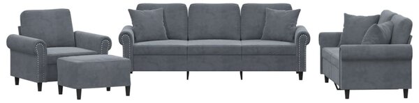 4dílná sedací souprava s polštáři tmavě šedá samet 3202201