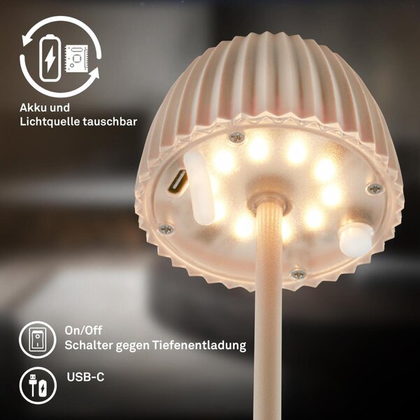 BRILONER Riffle Nano stolní lampička - 1,5W, 130lm, nabíjecí, LED, stmívatelné, dotykový vypínač, German design Award Winner 2025, béžová 7581011