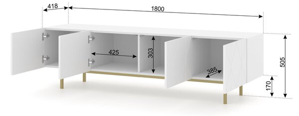 TV stolek/skříňka Koira (bílá matná + zlatá)