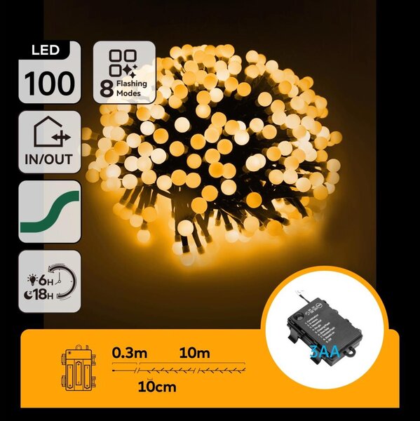 Aigostar - LED Venkovní ván řetěz 100xLED/8 funkcí 3xAA 10,3m IP44 teplá bílá