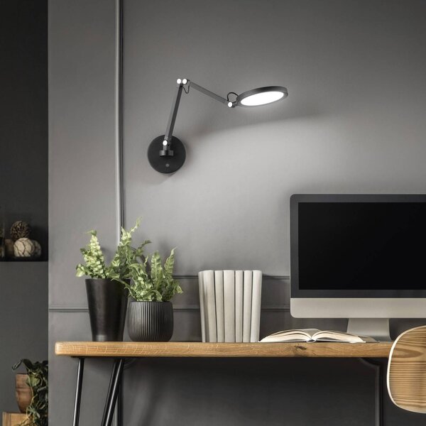 Fabas Luce Nástěnné svítidlo Regina LED, černé, stmívatelné, nastavitelné, stmívatelný, Černá, Ložnice, kov, Moderní
