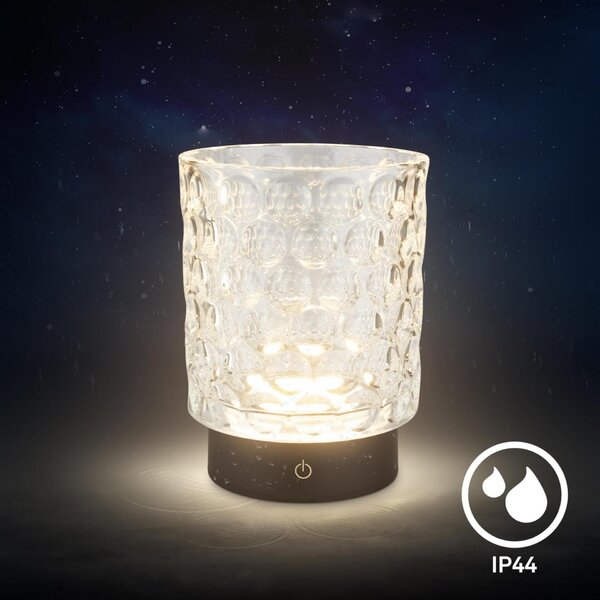 BRILONER Sunora LED stolní lampička bezdrátová IP44, stmívatelné, dotykový vypínač, čirá 7560015