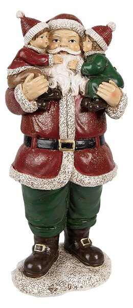 Červená vánoční dekorace socha Santa s dětmi - 10*8*21 cm - Clayre & Eef