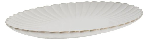 Velký porcelánový oválný servírovací talíř Chryzantéma béžový 36 cm