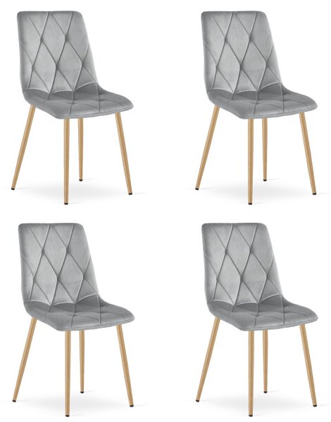 Set čtyř jídelních židlí LIBRA sametové, světle šedé / hnědé nohy (4 ks)