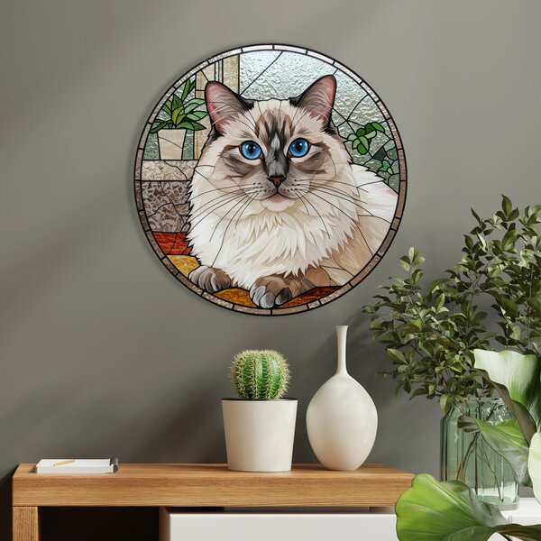Dřevěný obraz na zeď Glassy- kočka ragdoll