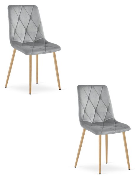 Set dvou jídelních židlí LIBRA sametové, světle šedé / hnědé nohy (2 ks)