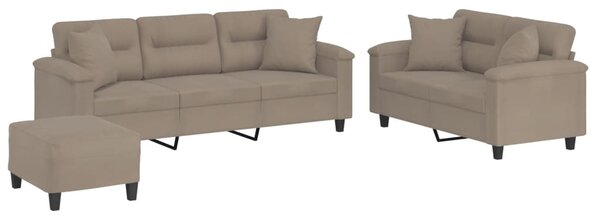 3dílná sedací souprava s polštáři taupe tkanina z mikrovlákna 3202356