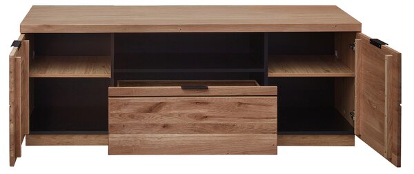 KOMODA POD TELEVIZI, divoký dub, černá, divoký dub, 166/60/50 cm Linea Natura - Komody z masivu