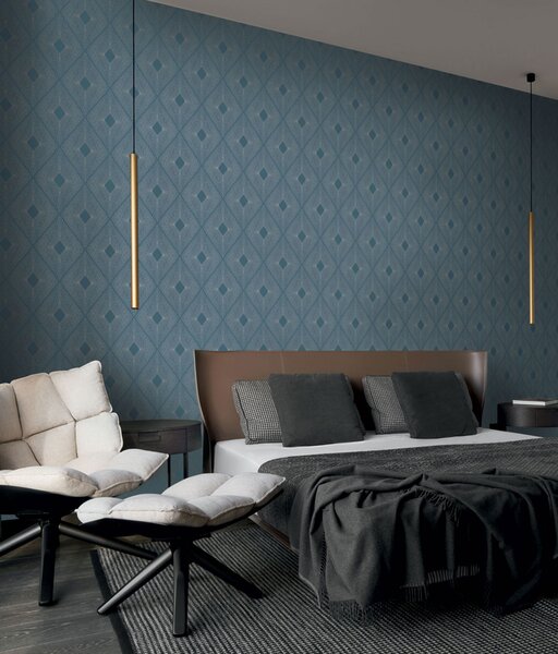 Modro-stříbrná geometrická vliesová tapeta na zeď, MD7131, Modern Metals, York
