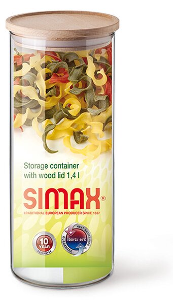 Simax Skleněný zásobník s dřevěným víkem 1,4l