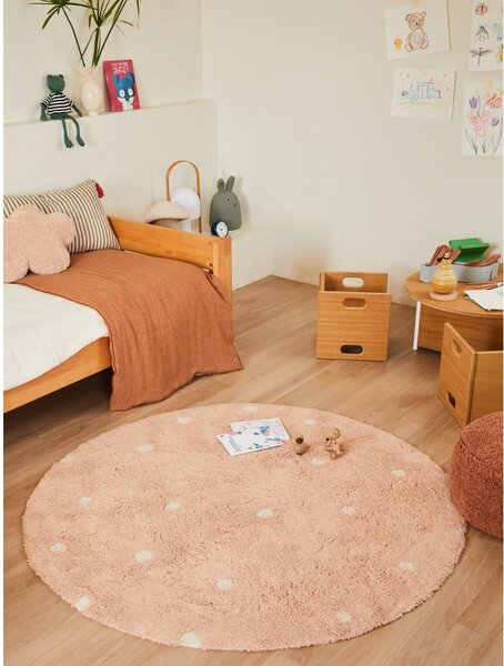 Světle růžový pratelný ručně tkaný bavlněný dětský koberec ø140 cm Round Dot Rose – Lorena Canals