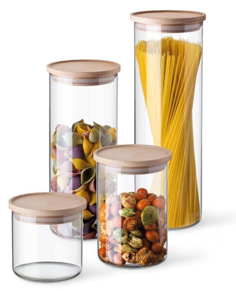 Simax Skleněný zásobník s dřevěným víkem 1,4l