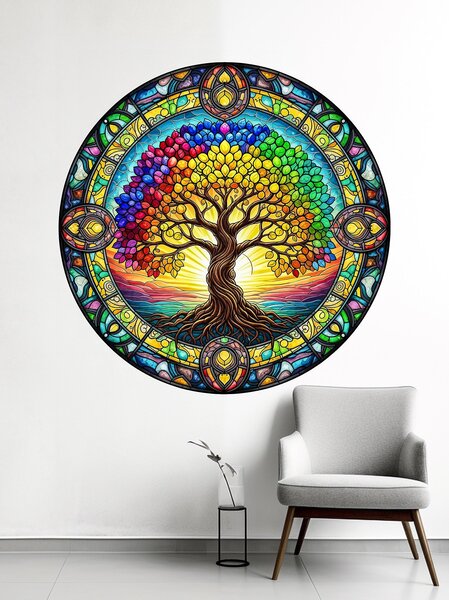 Dřevěná barevná nástěnná dekorace - Mandala Strom života Glassy
