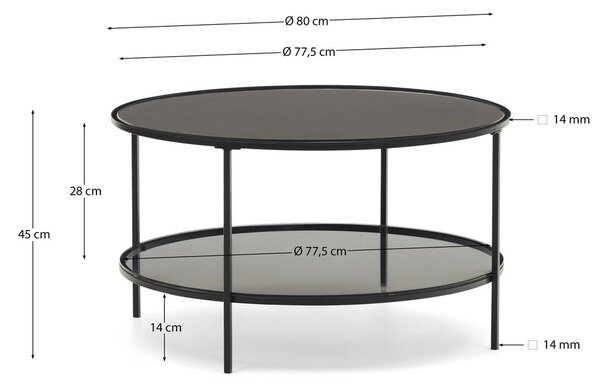 Černý kulatý konferenční stolek se skleněnou deskou ø 80 cm Gilda – Kave Home