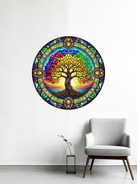 Dřevěná barevná nástěnná dekorace - Mandala Strom života Glassy