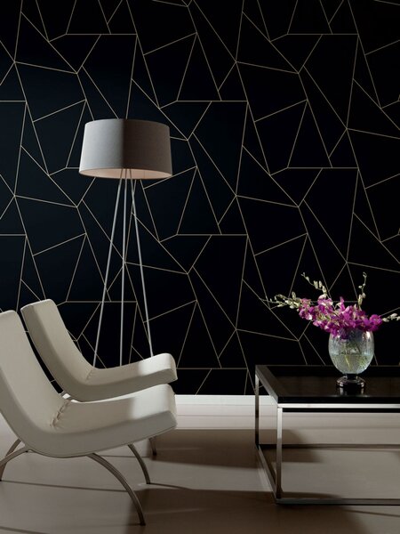 Černo-zlatá geometrická vliesová tapeta na zeď, MD7181, Modern Metals, York