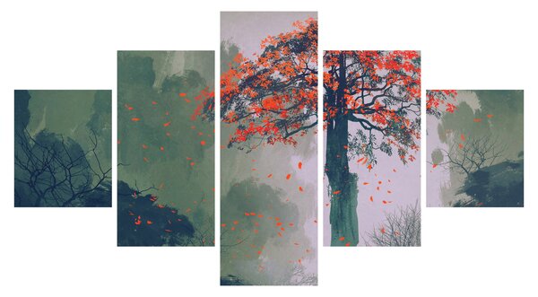 Obraz osamoceného červeného stromu (125x70 cm)