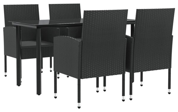 5dílný zahradní jídelní set černý polyratan a ocel 3203346