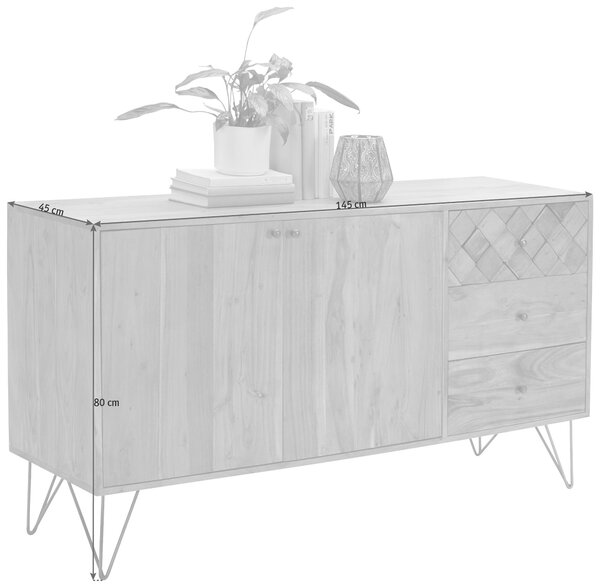 KOMODA, akácie, barvy akácie, bronzová, 145/80/45 cm Ambia Home - Široké komody