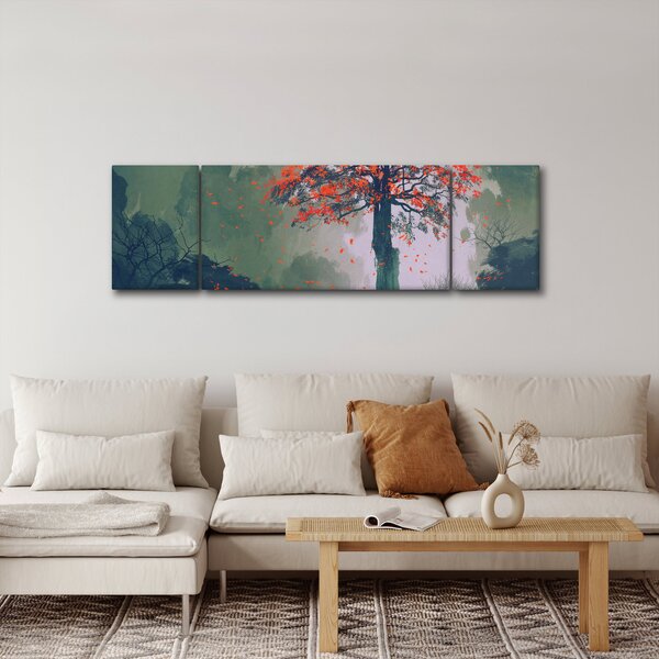 Obraz osamoceného červeného stromu (170x50 cm)