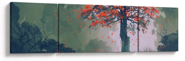 Obraz osamoceného červeného stromu (170x50 cm)