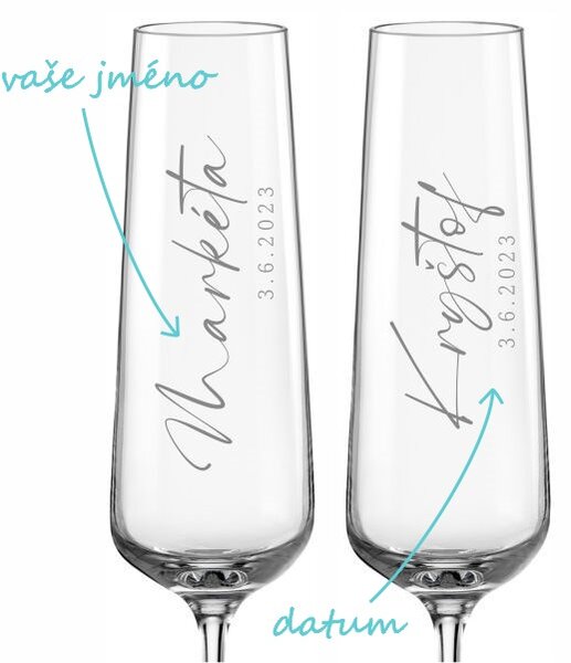 Svatební skleničky na sekt Calligraphy style 2 ks