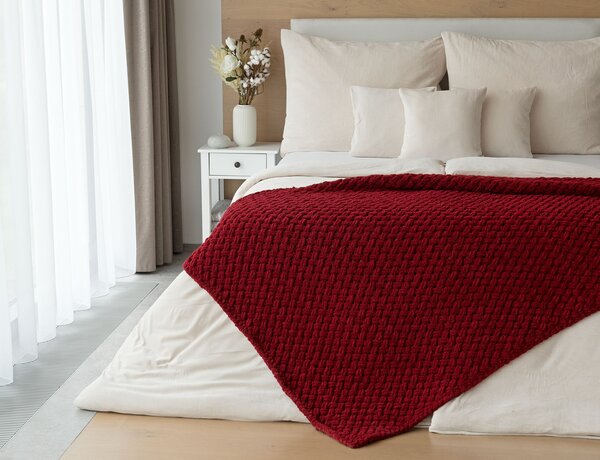 Deka Knittingly bordó Ručně pletená deka 130/170