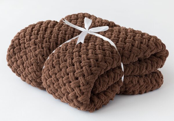 Deka Knittingly hnědá Ručně pletená deka 130/170