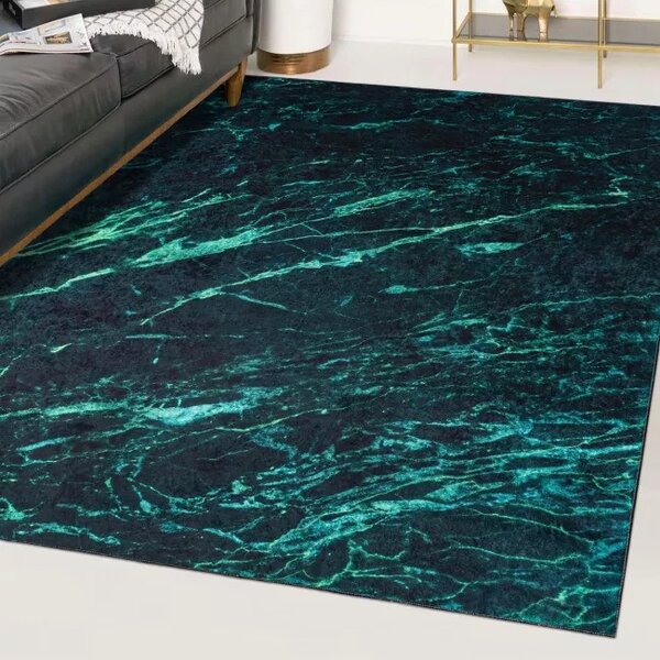 Makro Abra Kusový koberec pratelný TOSCANA 40530 Abstraktní pogumovaný černý zelený Rozměr: 80x200 cm