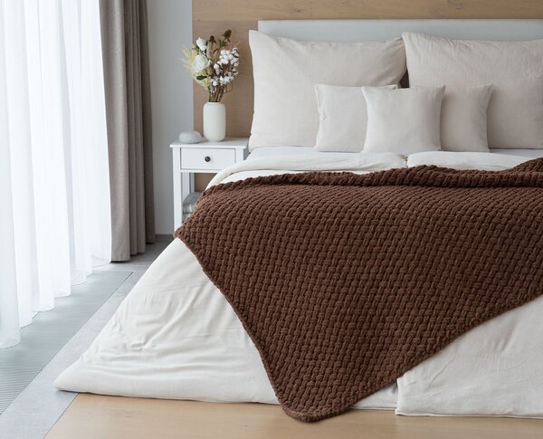 Deka Knittingly hnědá Ručně pletená deka 130/170