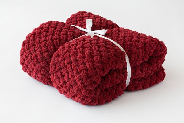 Deka Knittingly bordó Ručně pletená deka 130/170