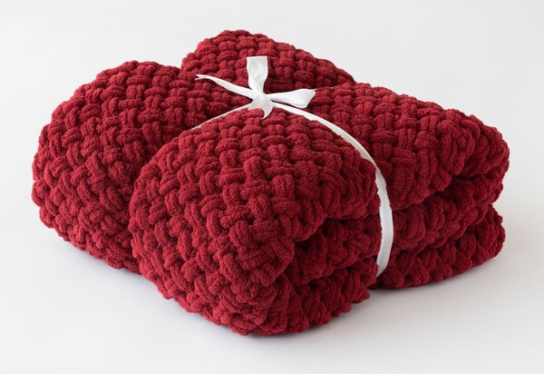 Deka Knittingly bordó Ručně pletená deka 130/170
