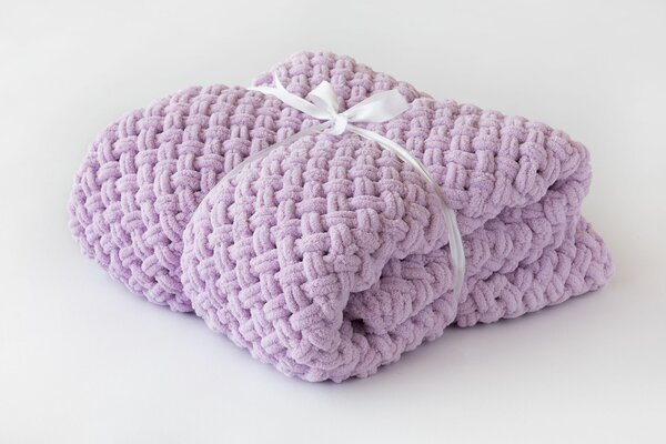 Deka Knittingly lila Ručně pletená deka 130/170