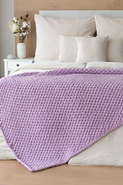Deka Knittingly lila Ručně pletená deka 130/170