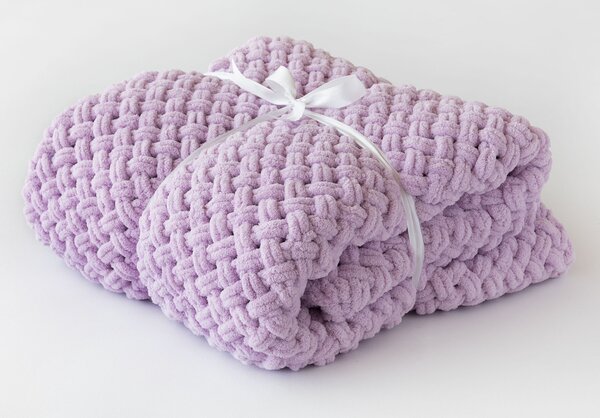 Deka Knittingly lila Ručně pletená deka 130/170