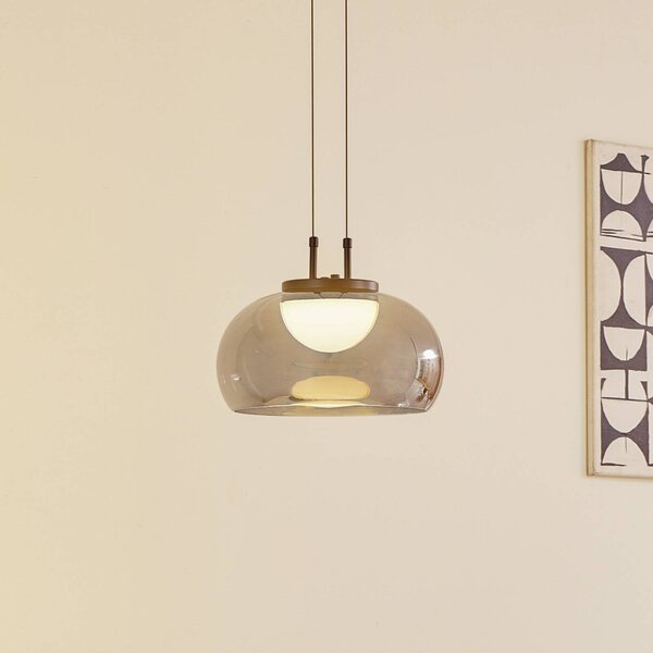 Lucande LED závěsné světlo Dain, 1 světlo, kouřově šedá, sklo, Hliník / šedá / zinek, Obývací pokoj / jídelna, Sklo, Moderní