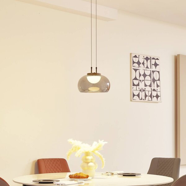 Lucande LED závěsné světlo Dain, 1 světlo, kouřově šedá, sklo, Hliník / šedá / zinek, Obývací pokoj / jídelna, Sklo, Moderní