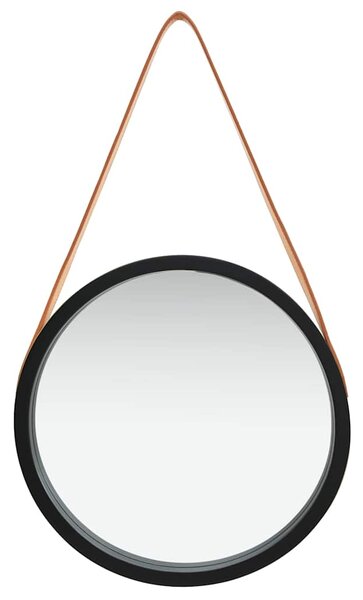 Nástěnné zrcadlo s popruhem 40 cm černé 320363