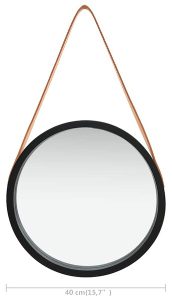 Nástěnné zrcadlo s popruhem 40 cm černé 320363