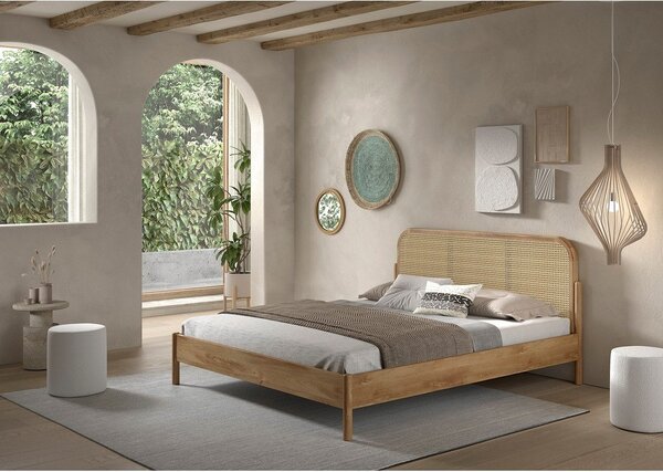 Dvoulůžková postel z dubového dřeva bez roštu 180x200 cm v přírodní barvě Olive Rotan – Vipack