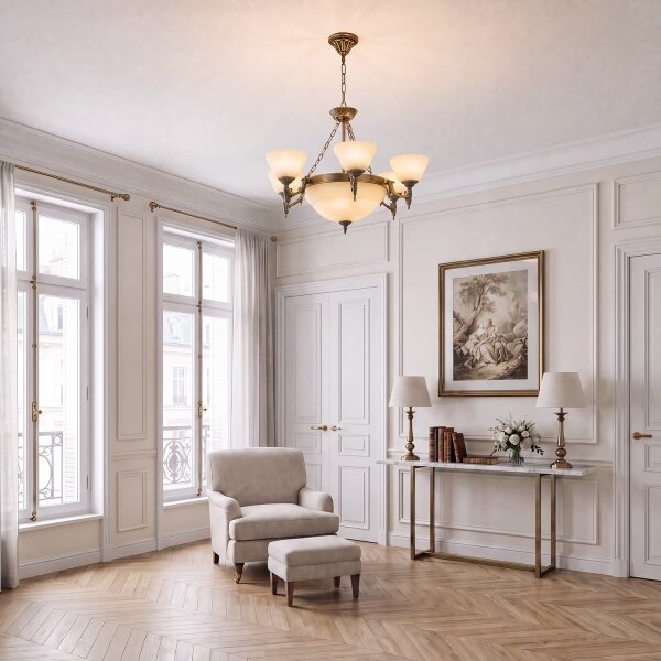 BRILAGI - Lustr na řetězu DAHLIA 9xE27/40W/230V pr. 74 cm mosaz