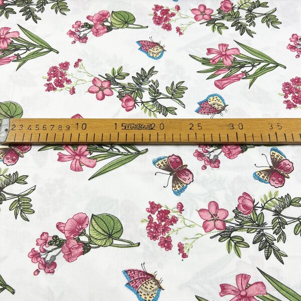 Ervi bavlna š.240cm - růžové luční květiny - 12830-2, metráž