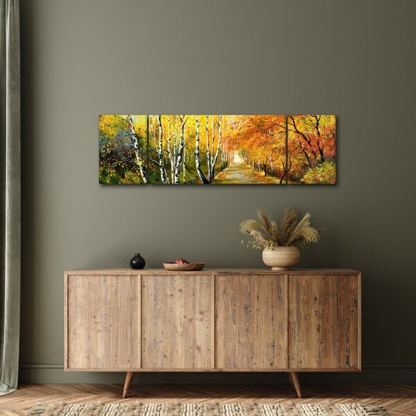 Obraz - Romantická alej podél vody, olejomalba (170x50 cm)